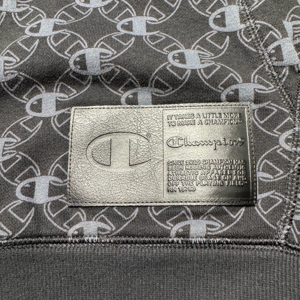 Men’s Champion Black Print Century Collection Drawstring Black Hoodie Size S - Picture 2 of 7
